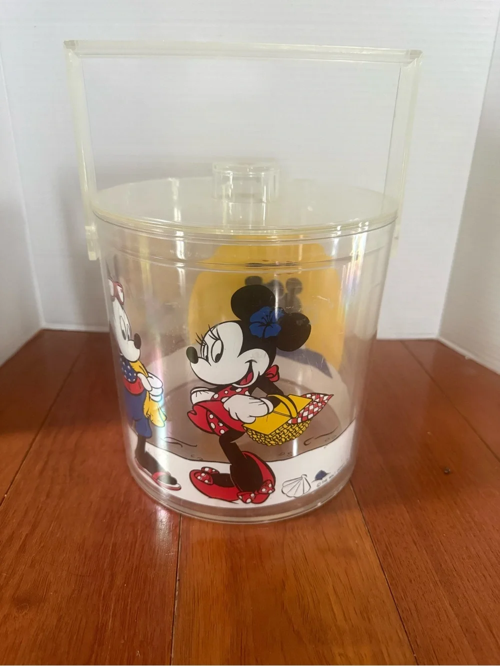 VTG 1970s Disney Mickey &Minnie Mouse Beach Day Plastic Ice Bucket W/ Lid